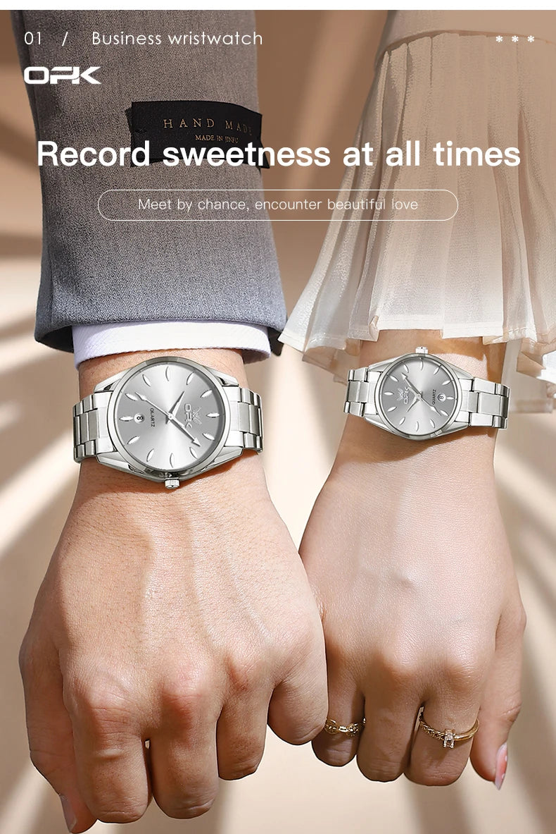 OPK 6038 Couple Watches Stainless steel Belt Deep Waterproof Calendar Hand Clock