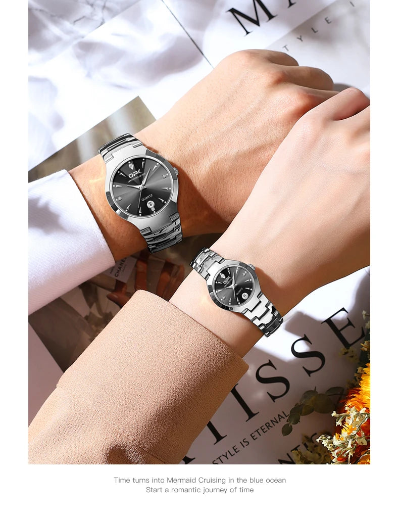 OPK 8105 Couple Watch Classic Fashion Waterproof Glow Quartz watch Band Luxury Date Week Men's and Women's Couple Watches