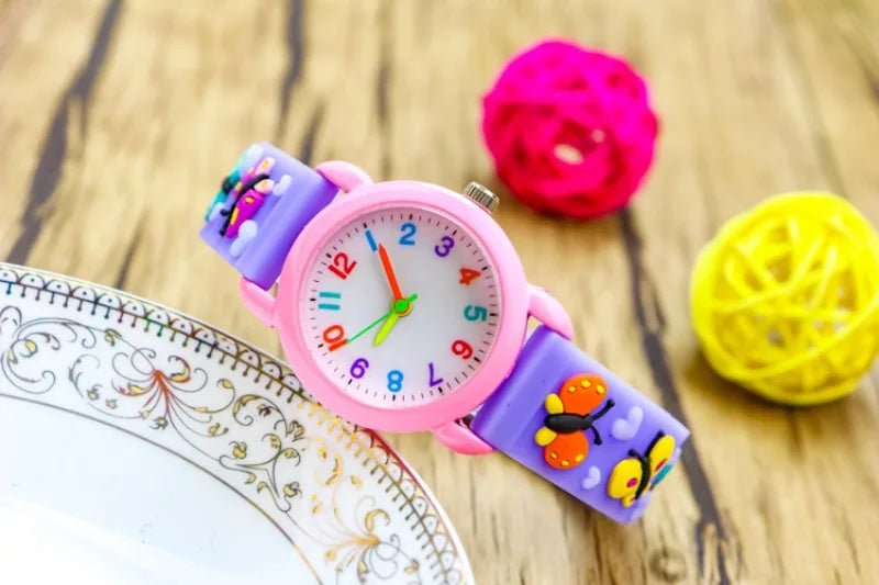 New 3D Colorful Butterfly Children Watch Soft Silicone Strap Rainbow Color Dial Fashion Sports Quartz Watches for Kid Boys Girls