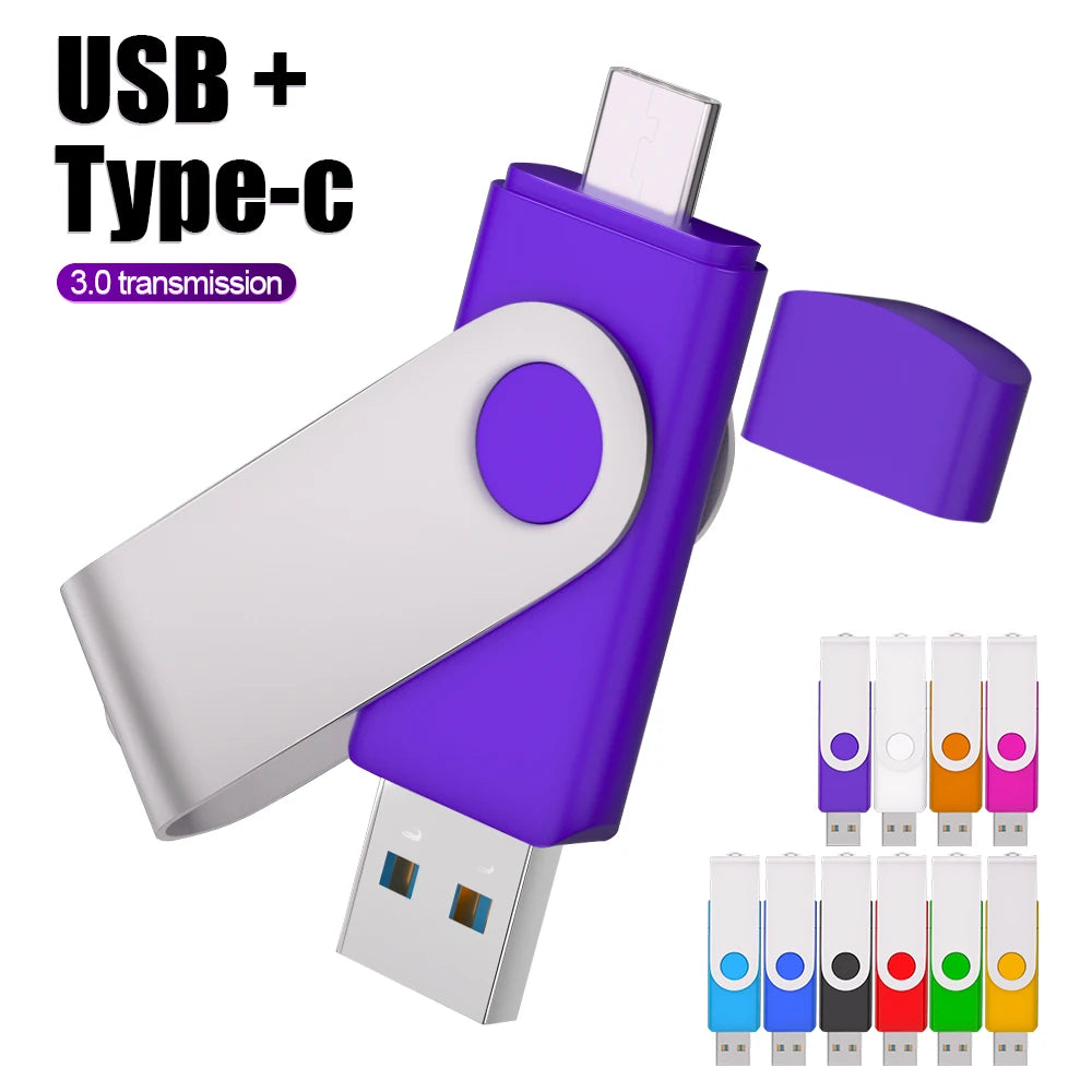 Rotable Usb 3.0 Type C Flash Drive 128GB 32GB 16GB Pen Drive high-capacity Pendrive 64GB 4G OTG 2 IN 1 Creative gift Usb Stick