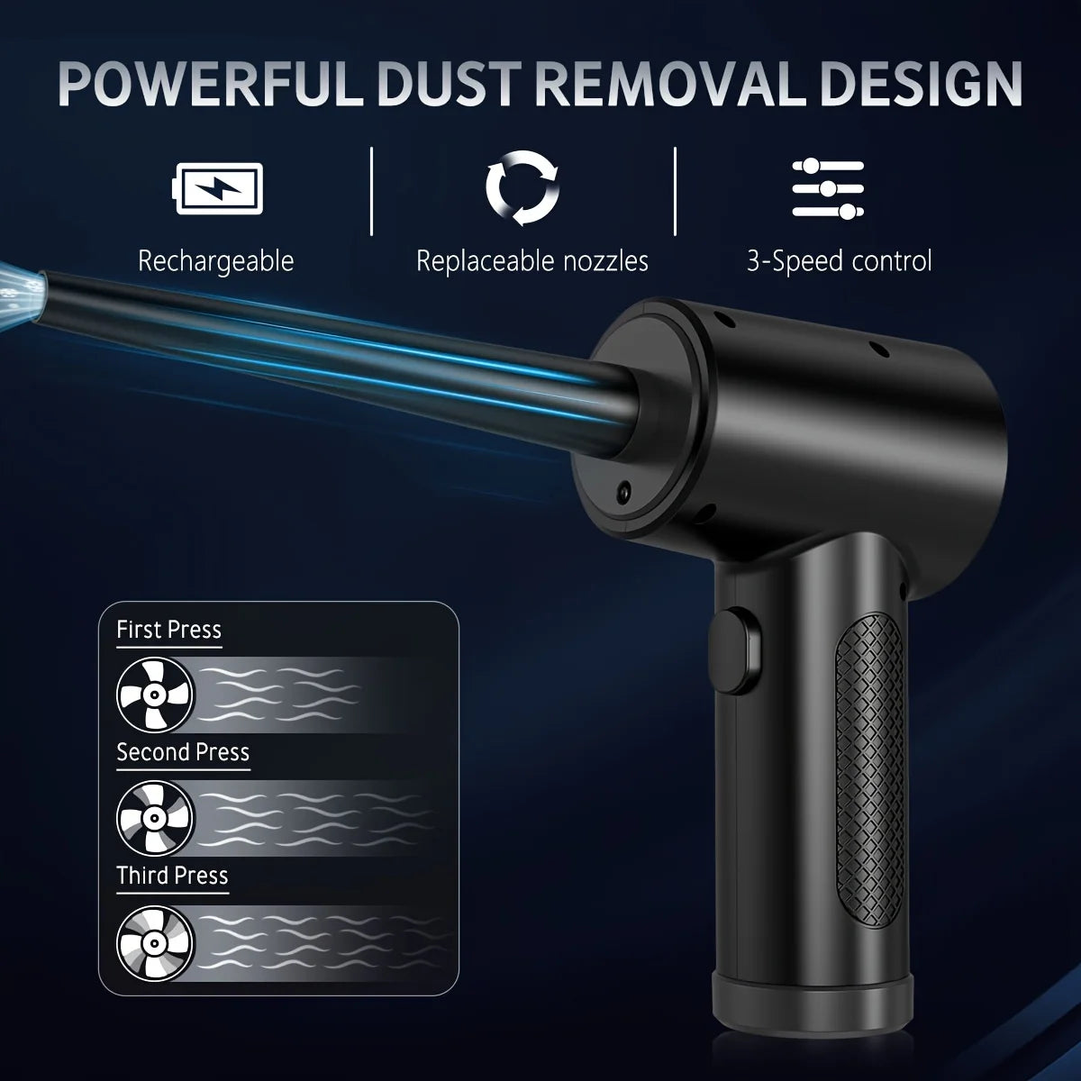 Compressed Air Dust Collector - Mini Hair Dryer - Keyboard Cleaner - 51000Turn/Minutes - Refillable Air Canister - 2000mAhRechar