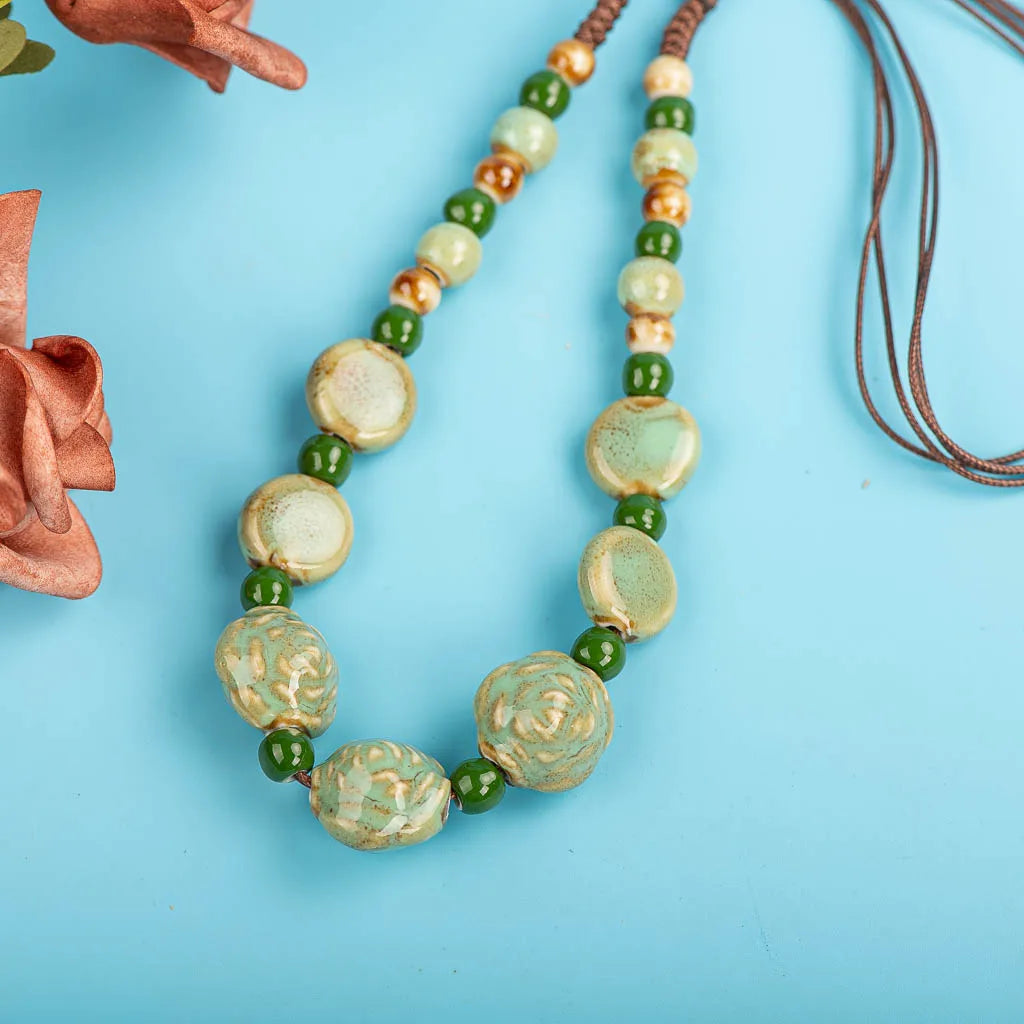 Porcelain Rose Colorful Retro Irregular Shape Ceramic Beads Gift Neckalce Wholesale Necklaces & Pendants For Women #XN008