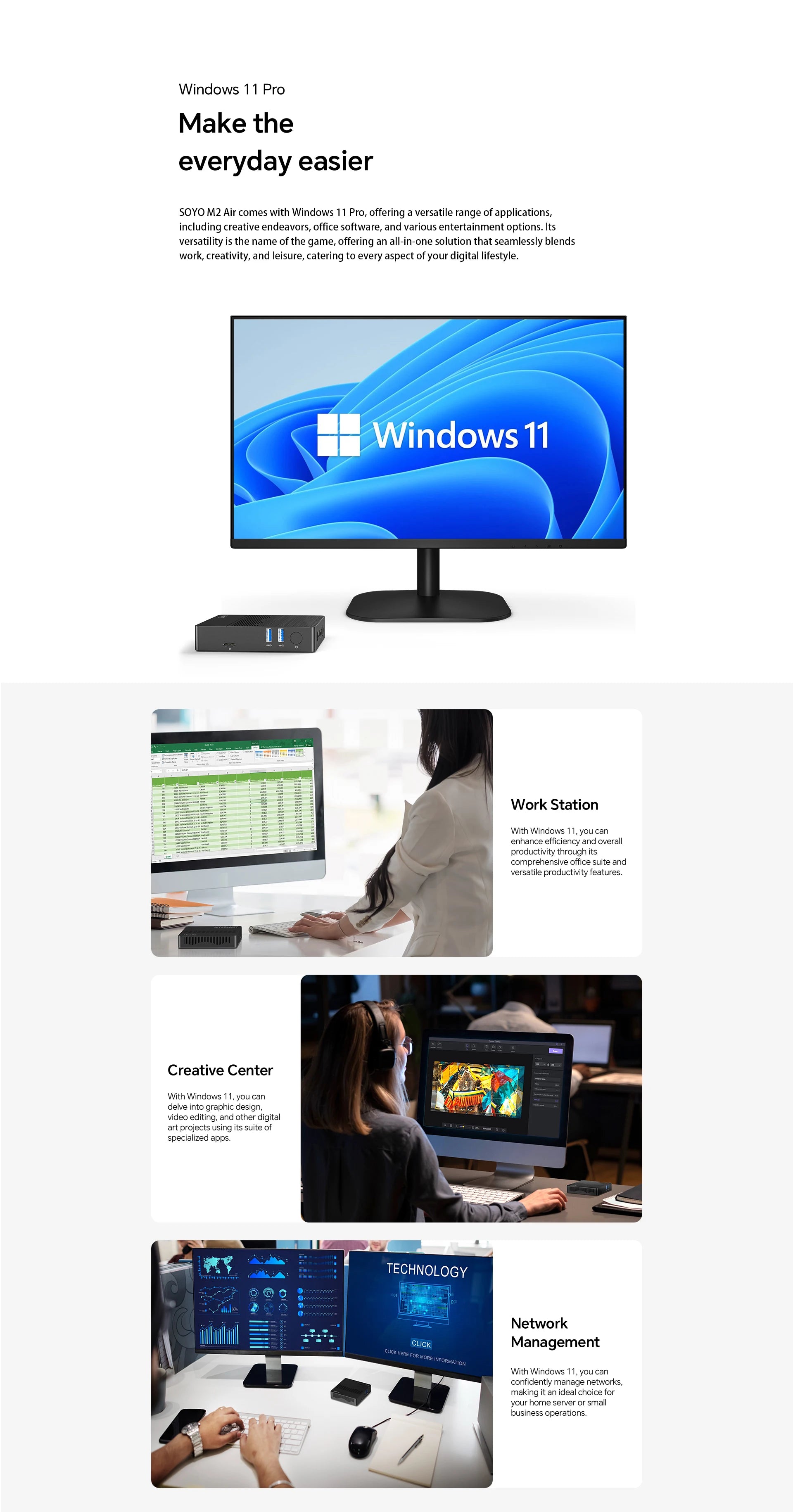 SOYO M2 Mini PC: Powerful 6GB RAM, 64GB EMMC, Intel N4000, Windows 11 - Compact & Ideal for Home, Business & Gaming