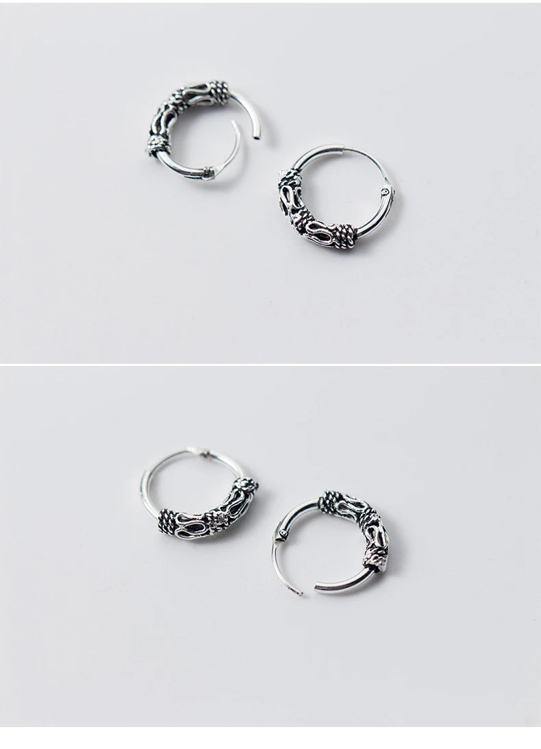 Modian Vintage Pattern Silver Hoop Earrings for Women Trendy Authentic 925 Sterling Silver Hoops Female Mode Bijoux Brincos