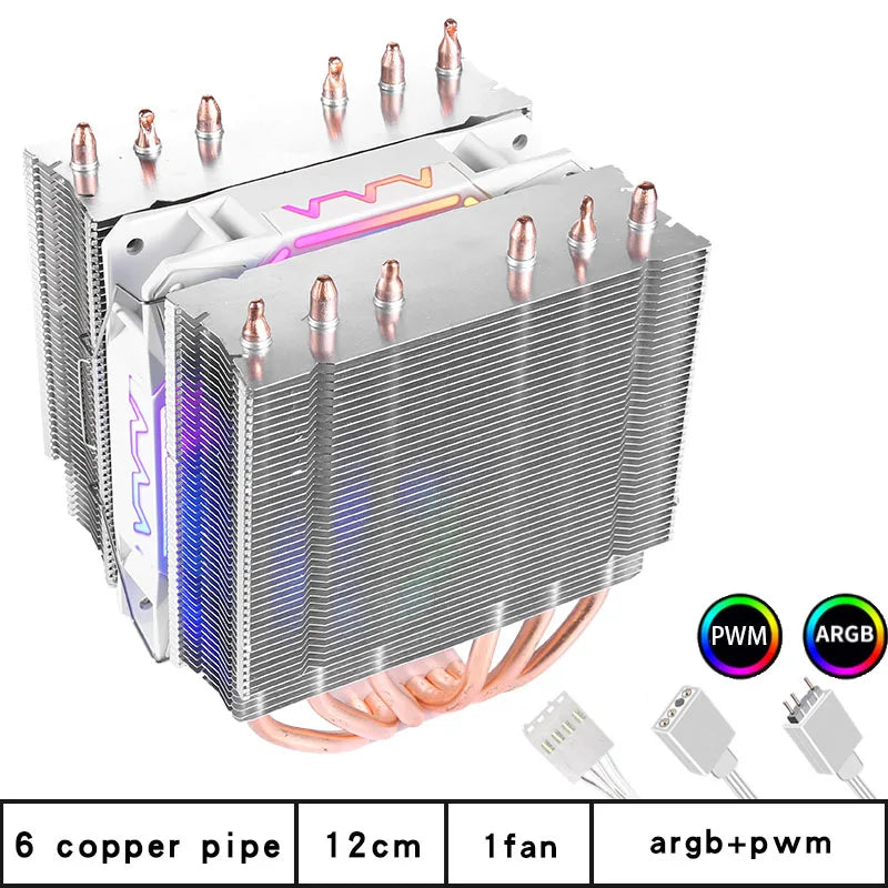 CPU Cooler high Performance 120MM Dual Tower 6 heat pipes ARGB+PWM fan For 115X 1200 1700 1356 1366 X99 2011 AM4CPU cooling  fan