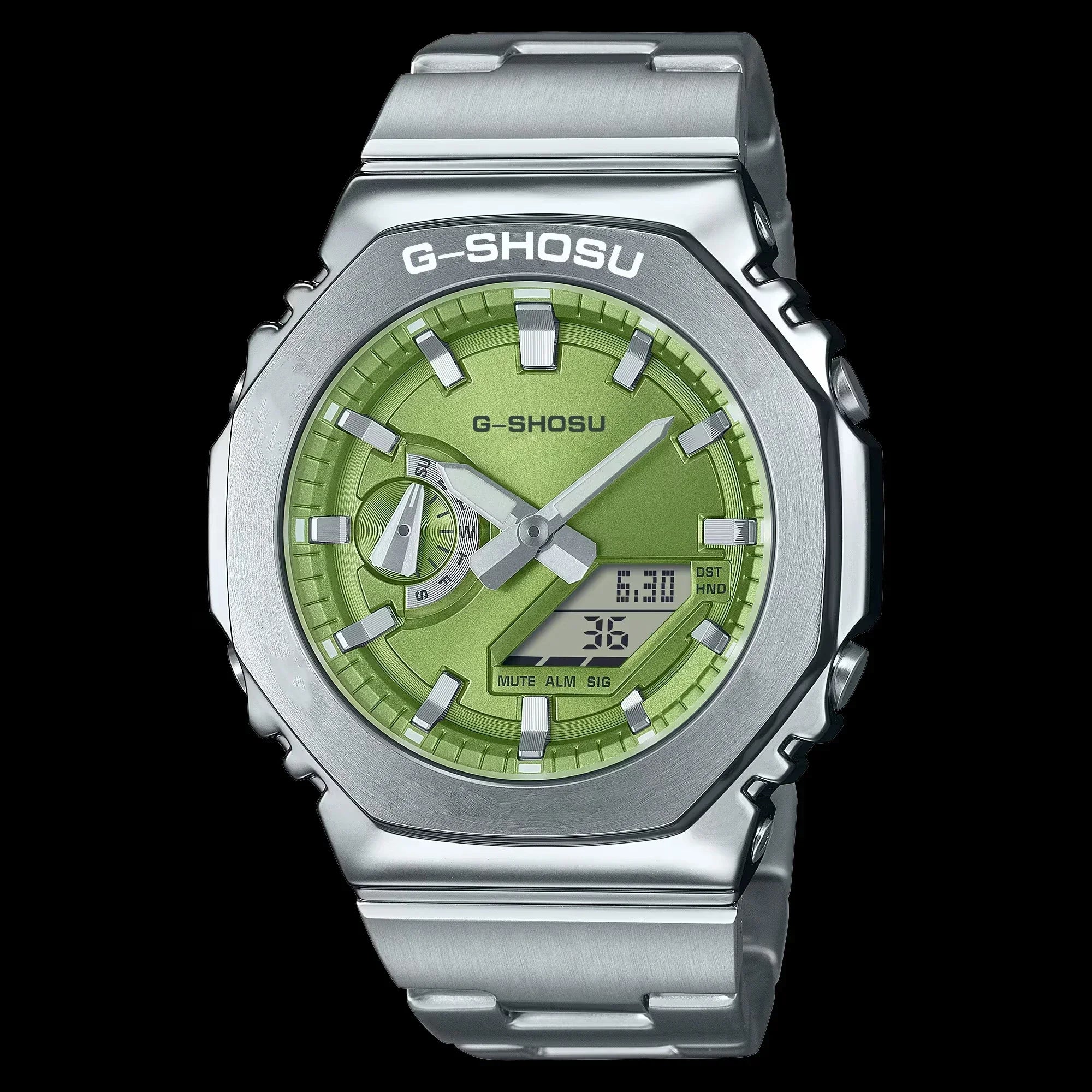Electronic Digital Sports Unisex Watch Full Function LED Alloy Large Dial World Time Steel Strap GMB Oak Series