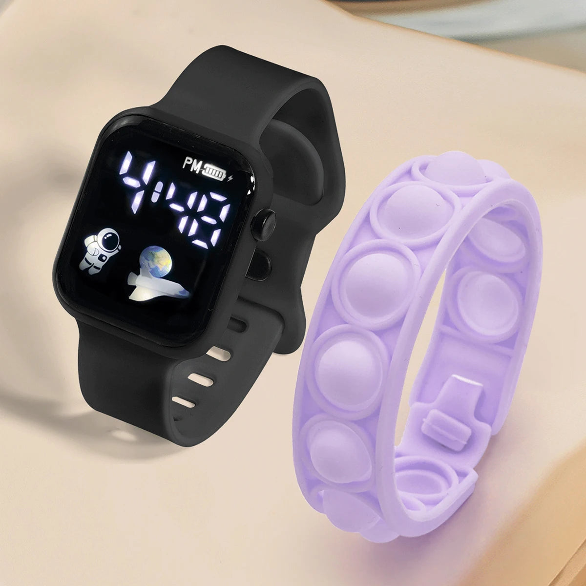 2PCS Children's Smart Watch Bracelet Simple and Fashionable Student Outdoor Sports Electronic Watch Gift for Boys and Girls