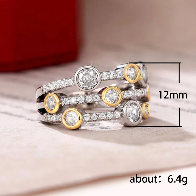 925 Sterling Silver Two Tone Three Line Rings Women Full Paved CZ Sparkling Female Wedding Bands Rings Fashion New Jewelry
