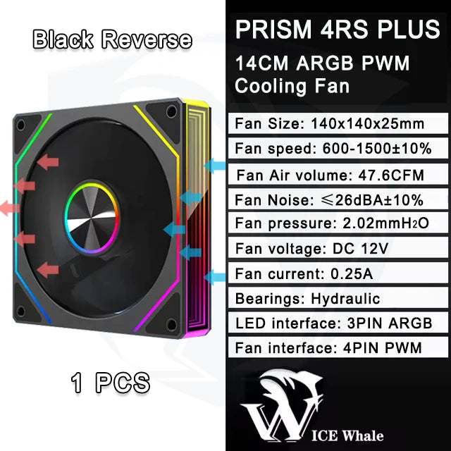 ICE Whale Prism 4RS Plus ARGB PC Case Fan 14cm Infinity Mirror Design Motherboard Light Sync 4PIN PWM CPU Cooler Fan ventilador