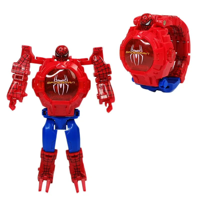Marvel Iron Man Spiderman Cartoons Children's Watch Deformation Robot 3d LED Luminous Watch Children's Model Toy Watch