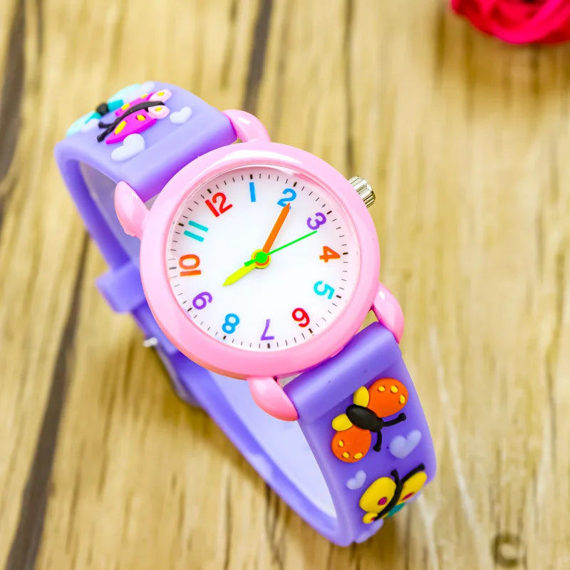 New 3D Colorful Butterfly Children Watch Soft Silicone Strap Rainbow Color Dial Fashion Sports Quartz Watches for Kid Boys Girls