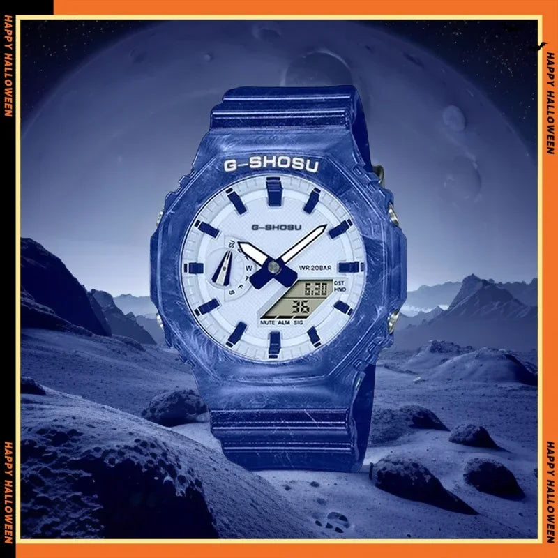 Unisex Electronic Digital Watch LED Dual Display World Time Rubber Strap Full Function Oak Series