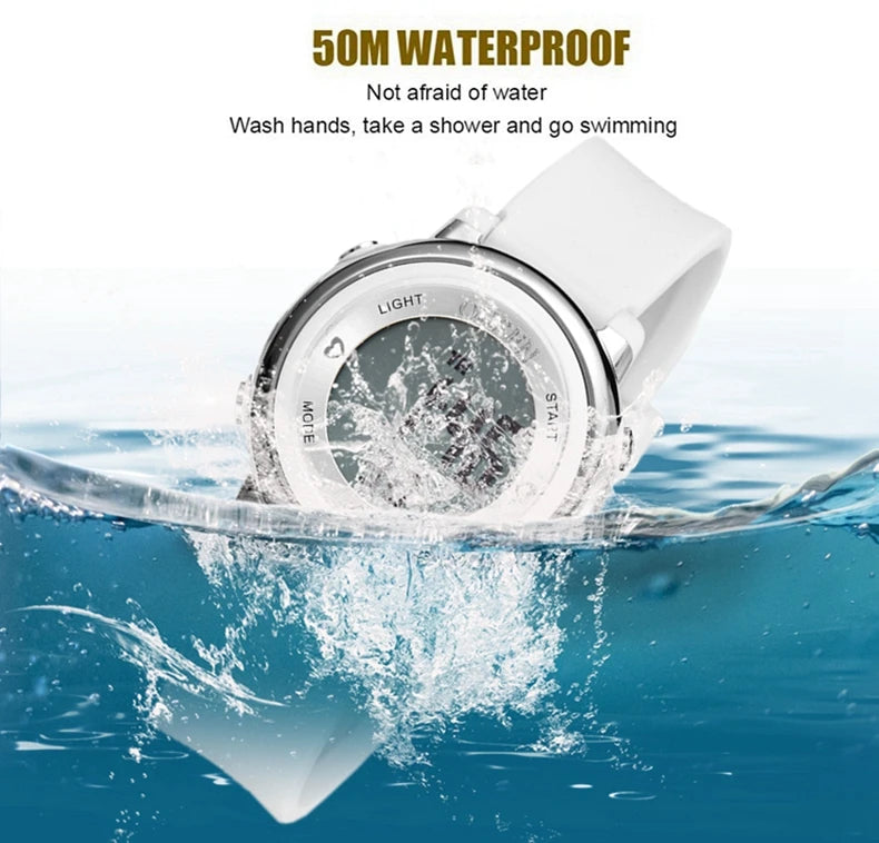 OHSEN Women Watches Digital LCD Watch Black Silicone Strap Kids Children Waterproof Wristwatch Sport Electronic relogio feminino