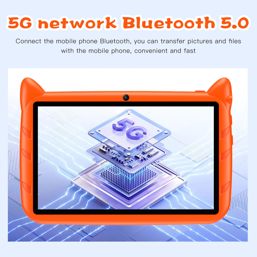 New 7" Kids Tablet with Cartoon Pattern Quad Core 4GB+64GB ROM Bluetooth 5G WiFi Learning Education Game Children's Gift