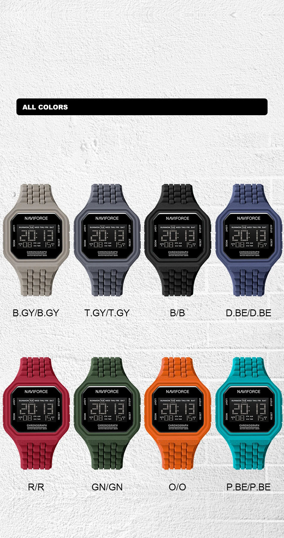 NAVIFORCE Top Luxury Brand Digital Men Wristwatch Waterproof Military Style Sport Man Watch Square Dial Fashion Reloj Hombre