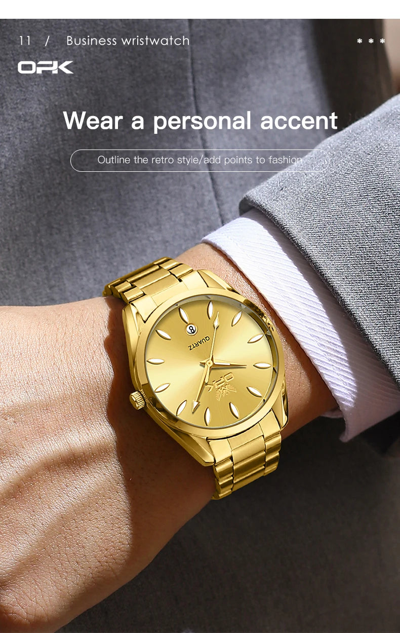 OPK 6038 Couple Watches Stainless steel Belt Deep Waterproof Calendar Hand Clock