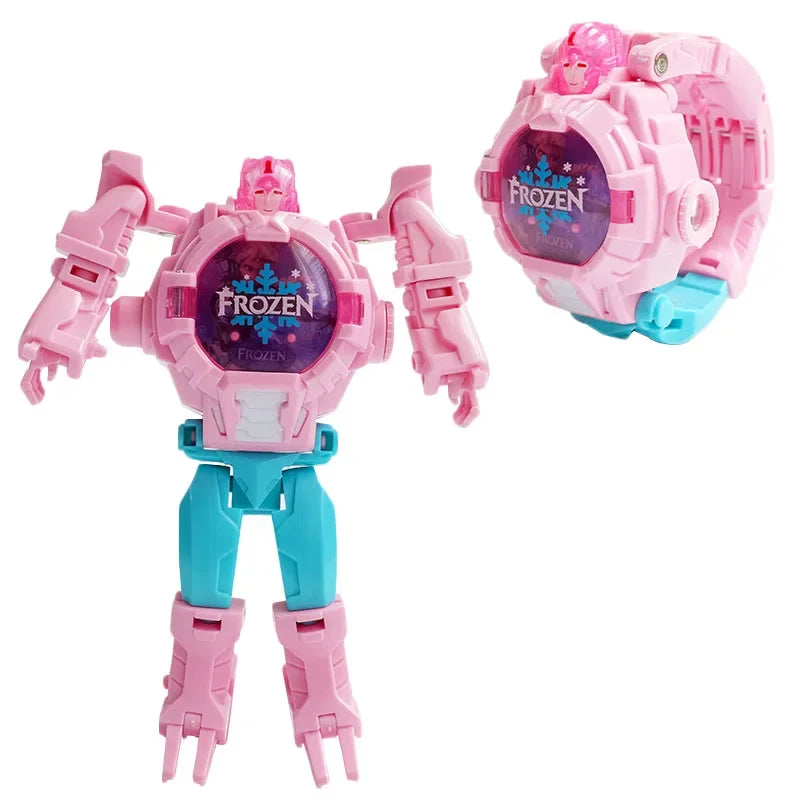 Marvel Iron Man Spiderman Cartoons Children's Watch Deformation Robot 3d LED Luminous Watch Children's Model Toy Watch