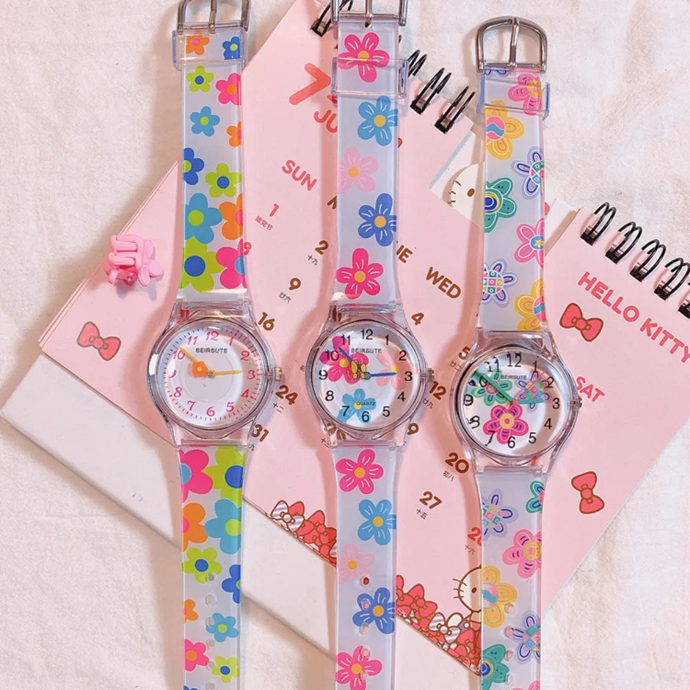 New Fashion Colorful Flower Watch for Girl Women Cute Cartoon Kids Watches Silicone Quartz Candy Color Children Wristwatch Clock