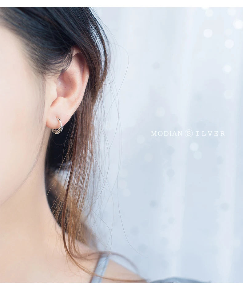 Modian Vintage Pattern Silver Hoop Earrings for Women Trendy Authentic 925 Sterling Silver Hoops Female Mode Bijoux Brincos