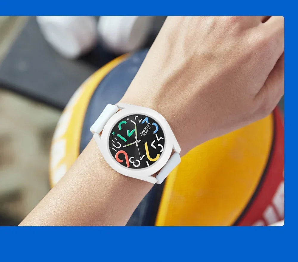 SANDA 9021  Creative Simple Girls 'Watch 2024 New Fashion White Casual Quartz Clock Men'S Watch Silicone Strap Waterproof Watch