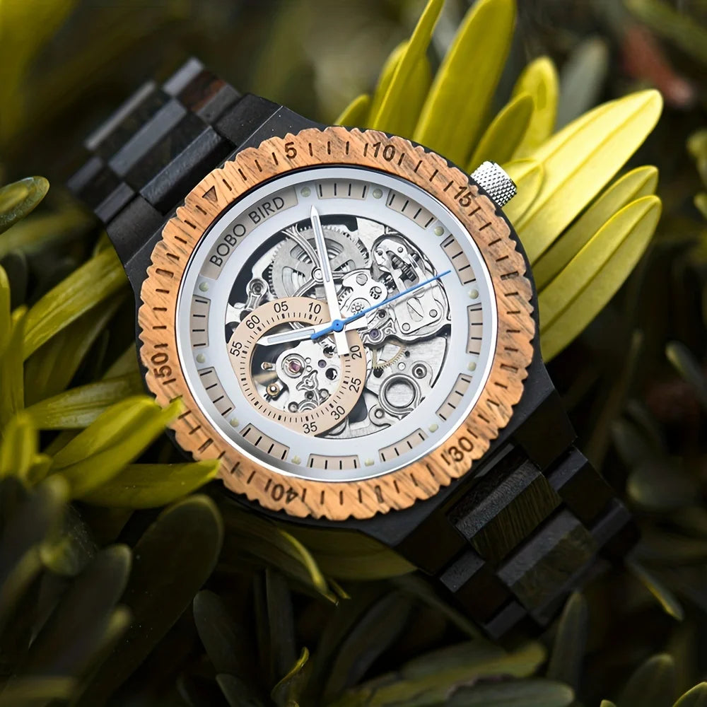 BOBO BIRD Hollow Sandalwood Men's Automatic Mechanical Watch Self-wind Wristwatch With Wood Box Dropshipping Personalized