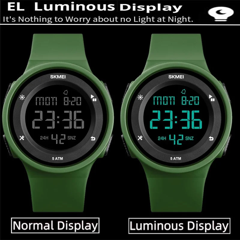 Skmei Women Dual Time Fashion Silicone Strap 50M Waterproof Led Chronograph Digital Sports Watches