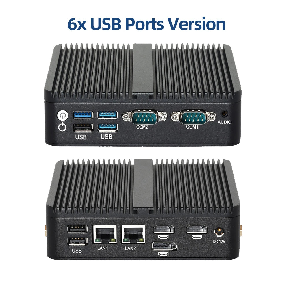 Intel N100 Mini Industrial PC 2x Serial Ports RS232 2x Gigabit Ethernet 2x HDMI 1xDP Support 3 Screens Display Win10/11 Linux