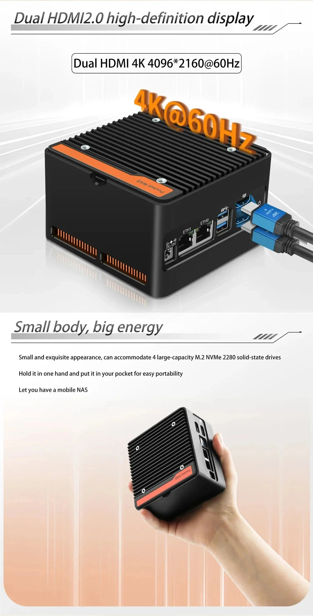 Hot 4 x NVMe Mini NAS Server 4 Bay NAS N100 3 N355 Pocket PC with Dual LAN,Dual HDMI 2.0,USB3.2 Gen2,Support BT5.4/WiFi6/WiFi7
