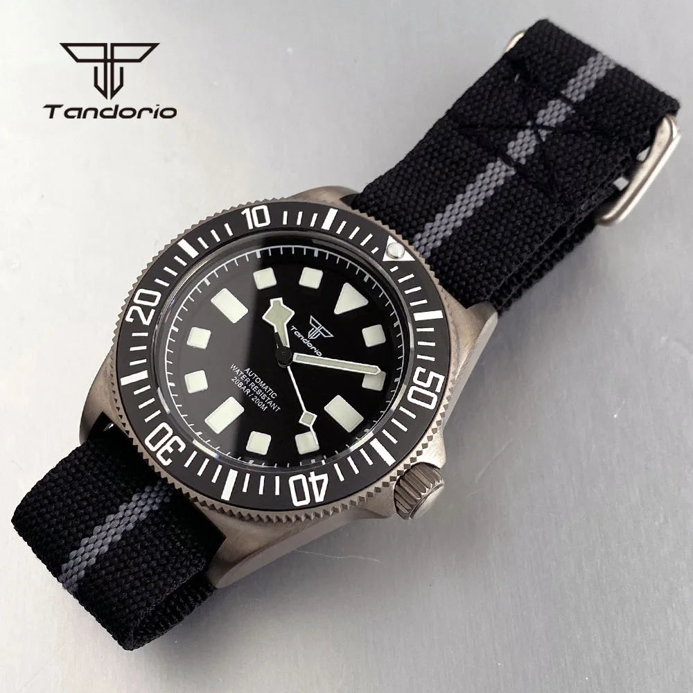 Tandorio Titanium 42mm Dive Mechanical Watch for Men Automatic NH35/PT5000 Movement Sapphire 20BAR Waterproof Wristwatch Lume