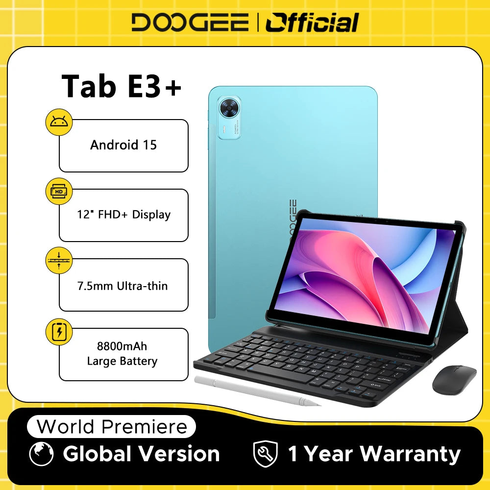 Doogee Tab E3+ 2 in 1 Tablet Pc Gemini Ai 12"" 2K Display Android 15 32Gb Ram(8+24) 256Gb Rom 8800Mah Battery Helio G100 Tabletpc