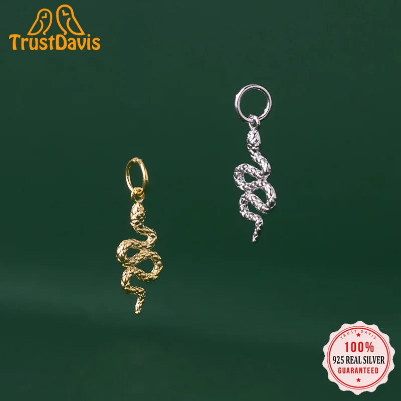TrustDavis Real 925 Sterling Silver Fashion Sweet Animal Snake Charm Pendant Handmade DIY Accessories Fine Jewelry HY304