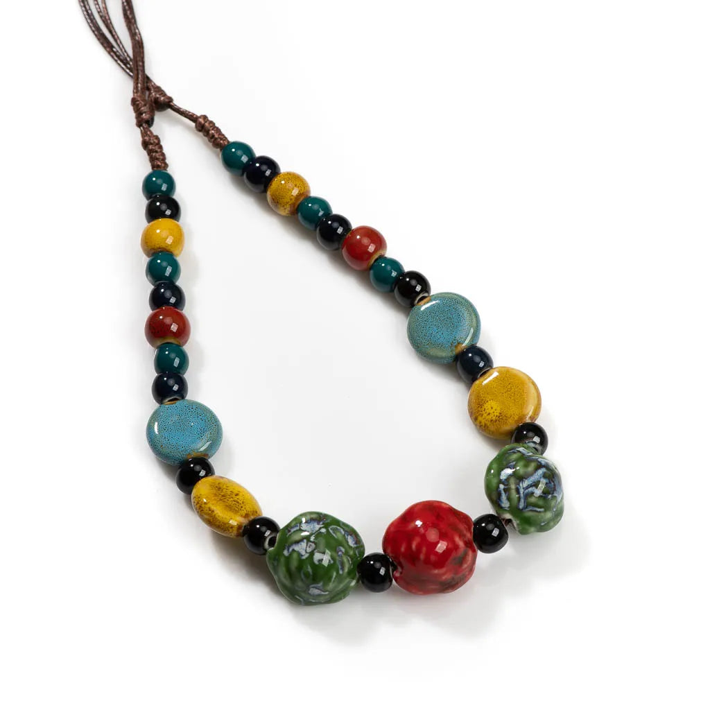 Porcelain Rose Colorful Retro Irregular Shape Ceramic Beads Gift Neckalce Wholesale Necklaces & Pendants For Women #XN008