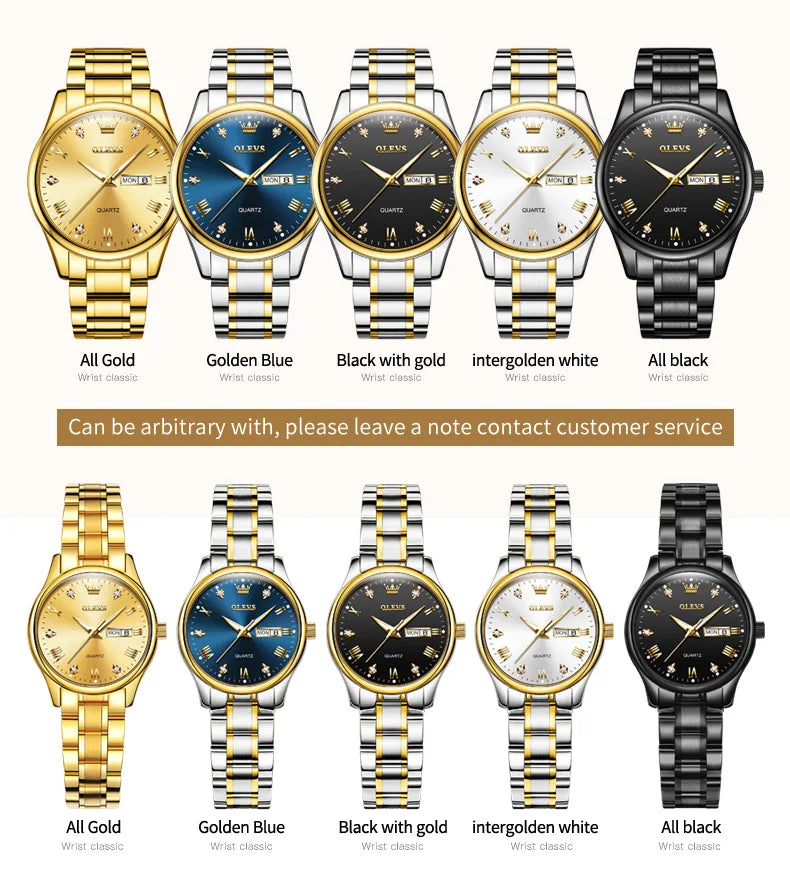 OLEVS 5563 Couple Watch Original Luxury Quartz Wristwatch for Men and Women Elegant Fashion Dual Calendar Waterproof Hand Clock
