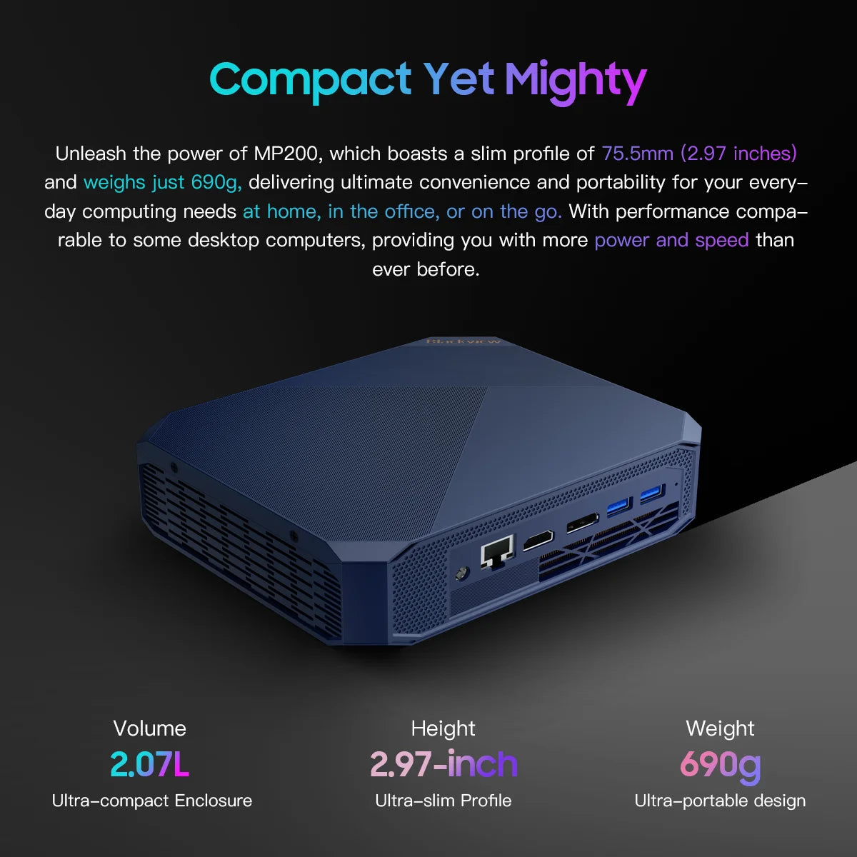 Blackview Mini PC MP200 11th Gen Intel i9-11900H 4.4GHz 16GB DDR4 512GB SSD Win11 Wifi 6 4K HD Desktop Computer