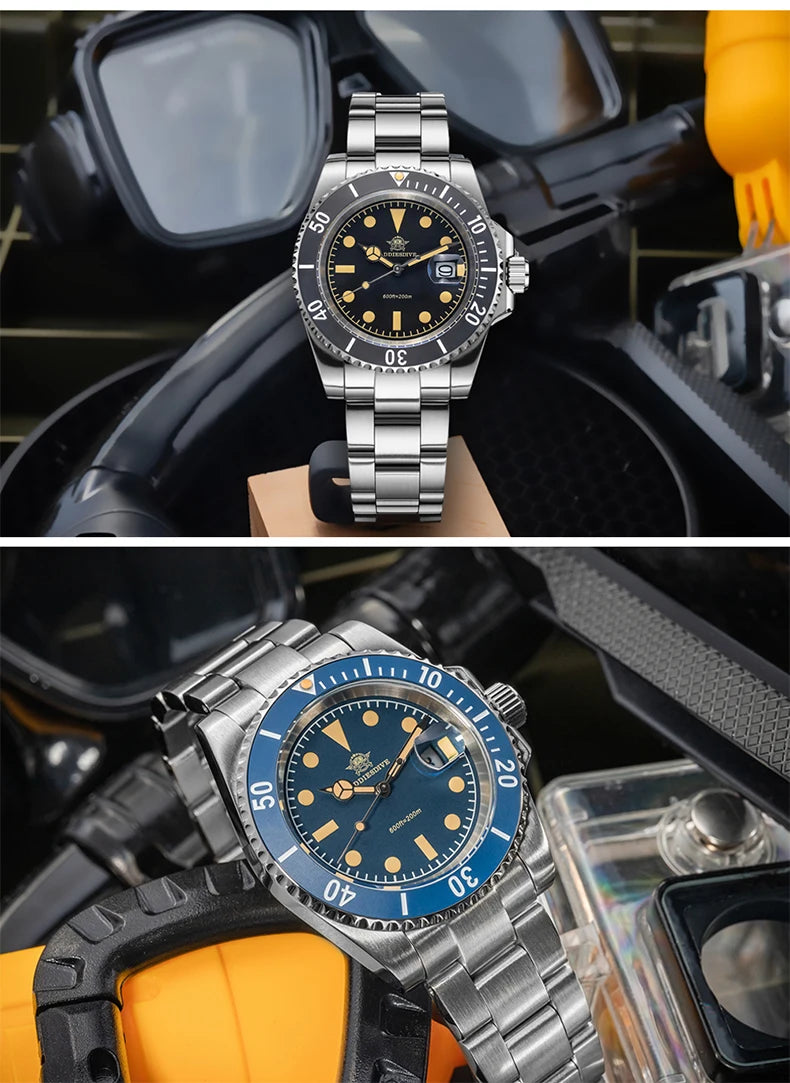 ADDIESDIVE AD2054 Stainless Steel Quartz Watch 200M Dive Watches Green Luminous Men's WristWatches Waterproof Relojes Masculino