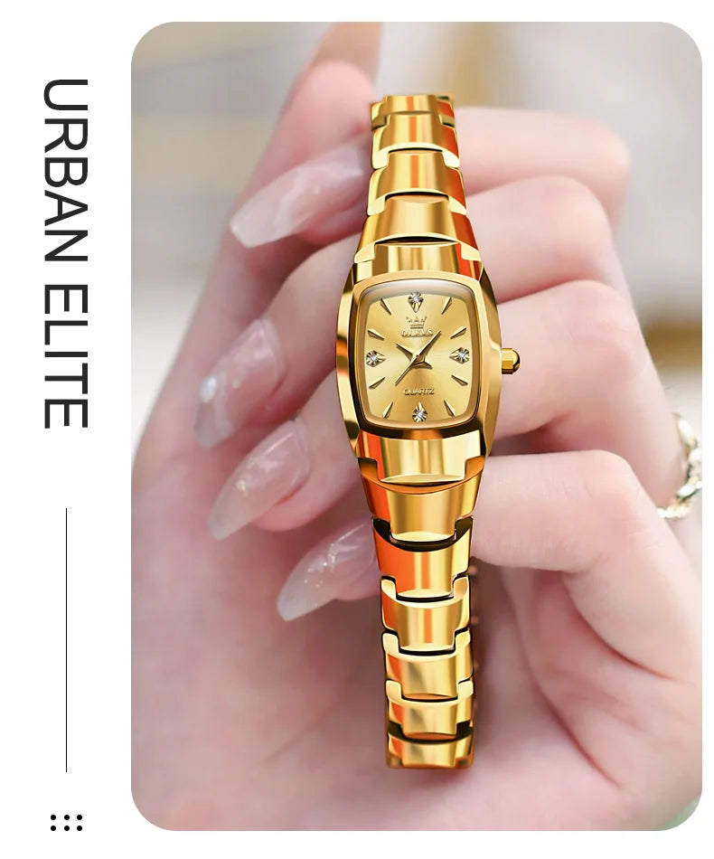 OLEVS 7006 Tonneau Tungsten Steel Couple Watch for Men Women Luxury Brand Quartz Lover's Watch His or Hers Waterproof Wristwatch