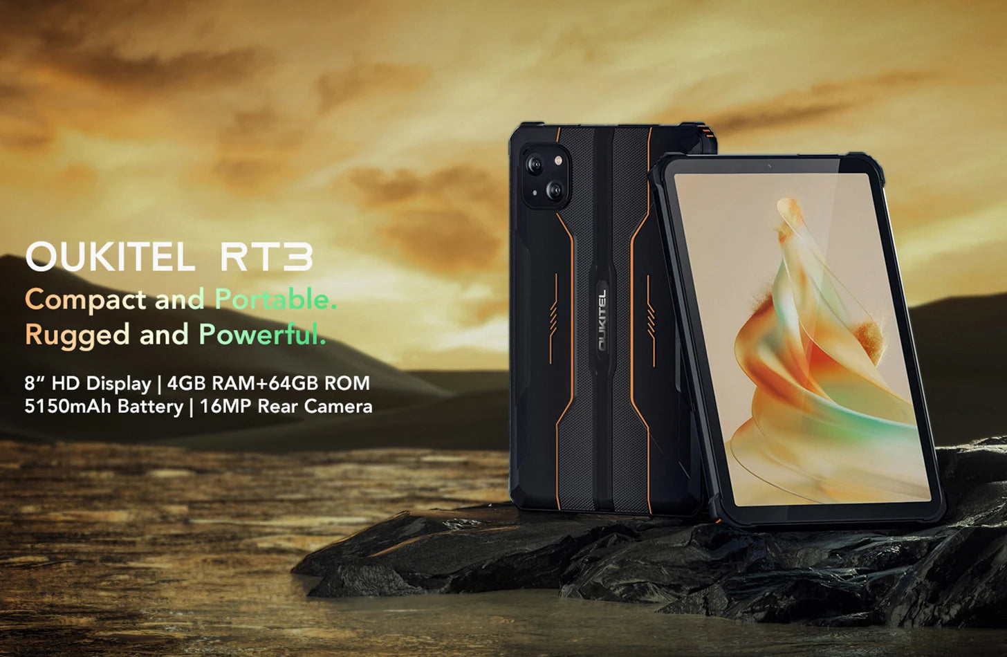 Oukitel RT3 Rugged Tablet 8 Inch HD+ 5150 mAh 4GB+64GB Android 12 Mtk Helio P22 16MP Camera Pad