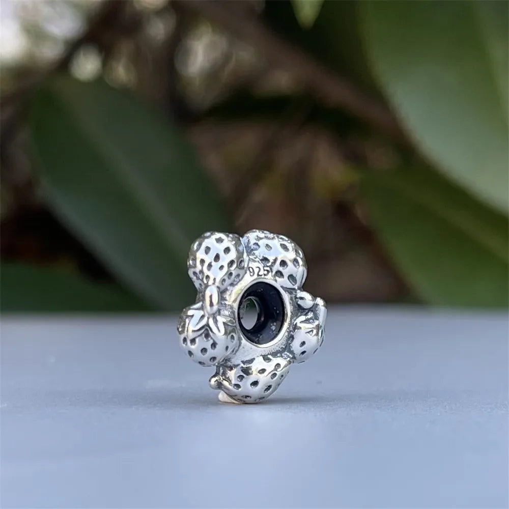 Mistletoe 925 Sterling Silver Cute Sweet Strawberries Stopper Spacer Charm Bead Fit European 3.0mm Bracelet Jewelry