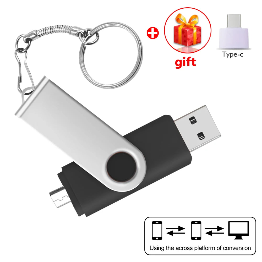 Metal Waterproof Pen Drive 2 In 1 OTG 2.0 Pendrive 64GB High Quality Type C Usb Flash Drive 4GB 8GB 16GB 32GB Usb Stick