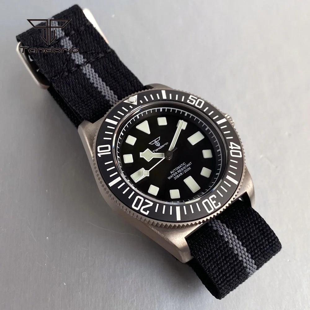 Tandorio Titanium 42mm Dive Mechanical Watch for Men Automatic NH35/PT5000 Movement Sapphire 20BAR Waterproof Wristwatch Lume