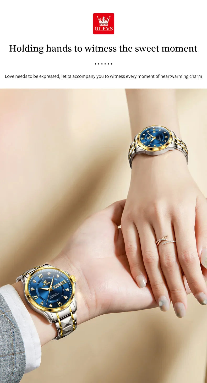 OLEVS 2906 Fashion Date Quartz Couple Watches Top Luxury Watch Men Women Waterproof Stainless Steel Wristwatch