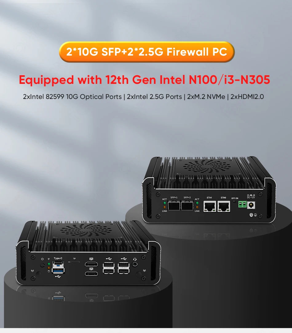 Topton Solid Firewall Router 2x10G SFP+ Intel i3 N305 N100 2xi226-V 2.5G Mini PC 2xNVMe 2xHD DDR5 pfSense Proxmox ESXi AES-NI