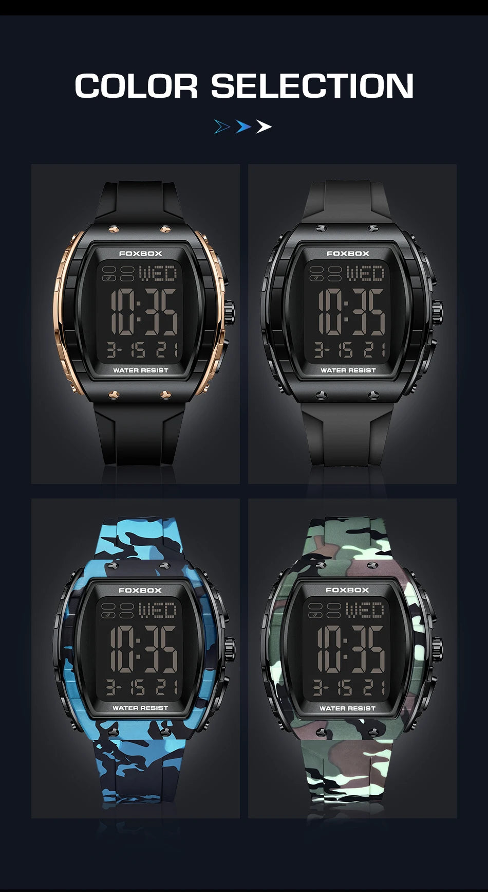 New Fashion FOXBOX Electronic Man Watch Outdoor Casual Sports Digital Clocks Waterproof Luminous Alarm Calendar Watches for Men
