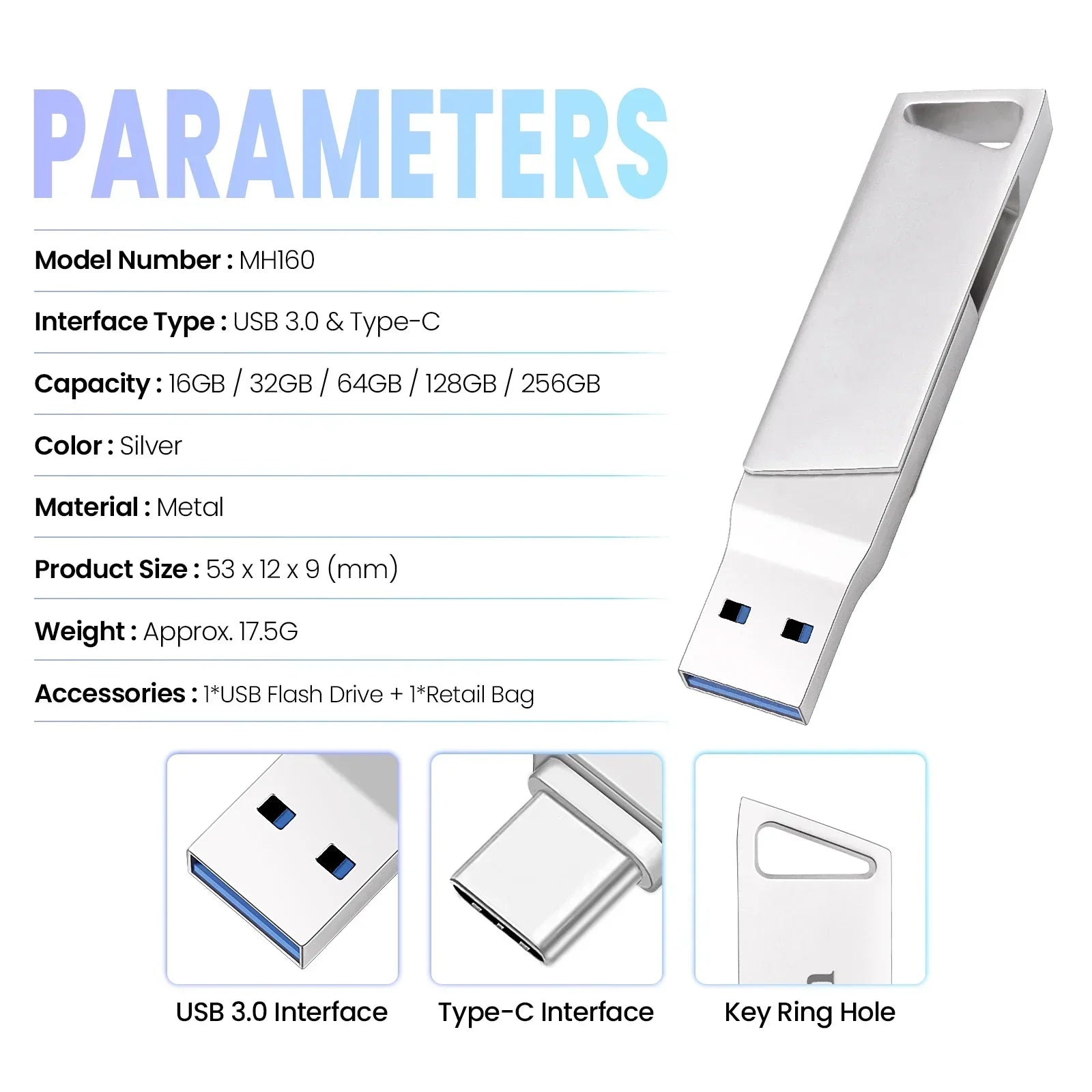 USB 3.0 TYPE-C High Speed USB Flash Drive 256GB USB-C for Android Phone Pen Drive 128GB Rotatable Pendrive Creative Gift 64GB