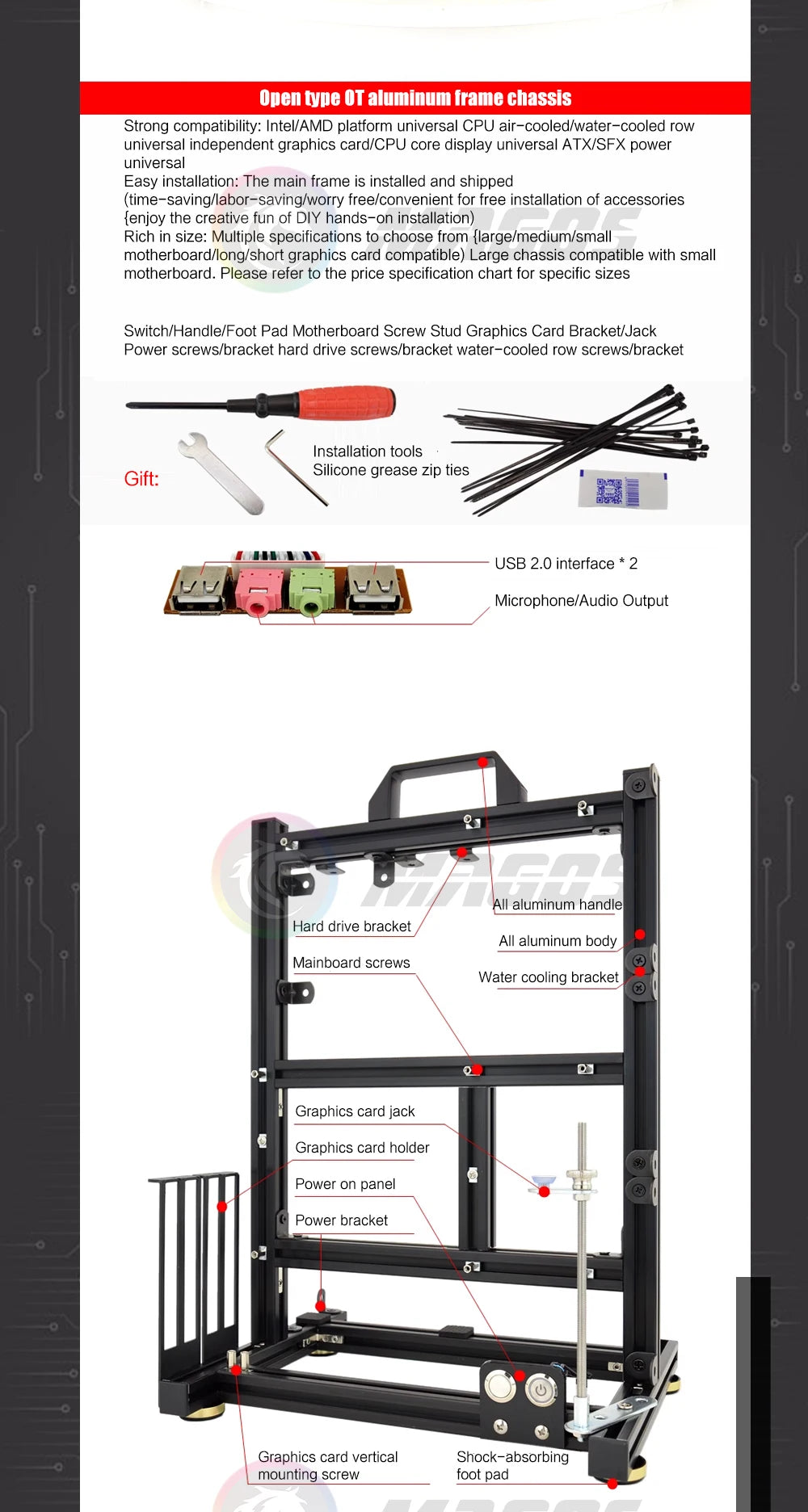 Open Computer Chassis DIY Creative Aluminum Frame Air Water Cooler 360 MOD ATX/ ITX / MATX Frame Desktop Case
