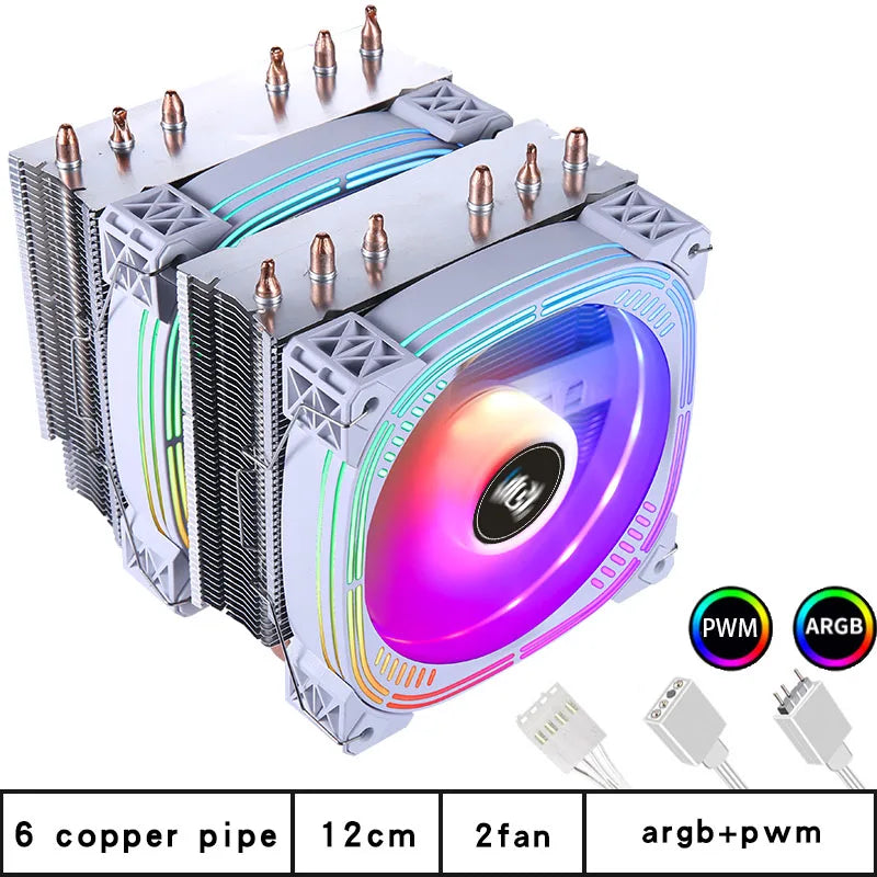 CPU Cooler high Performance 120MM Dual Tower 6 heat pipes ARGB+PWM fan For 115X 1200 1700 1356 1366 X99 2011 AM4CPU cooling  fan
