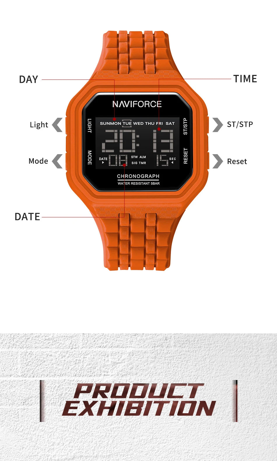 NAVIFORCE Top Luxury Brand Digital Men Wristwatch Waterproof Military Style Sport Man Watch Square Dial Fashion Reloj Hombre