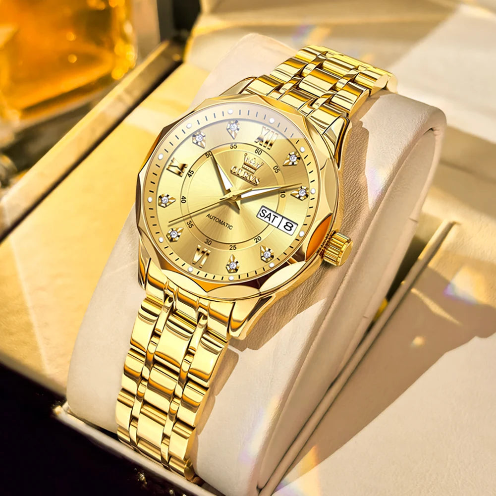 OLEVS 6727 Women's Watches Elegant Fashion Original Automatic Mechanical Watch for Lady Grey Double Scale Dial Waterproof Date