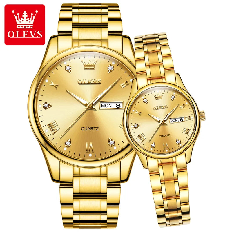 OLEVS 5563 Couple Watch Original Luxury Quartz Wristwatch for Men and Women Elegant Fashion Dual Calendar Waterproof Hand Clock
