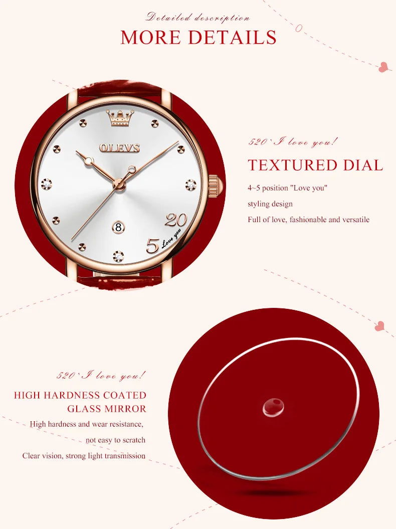 OLEVS 5505 Auto Date Quartz Watch For Women Luxury Elegant Waterproof Wristwatch Original Fashion Leather Woman Dress Watches